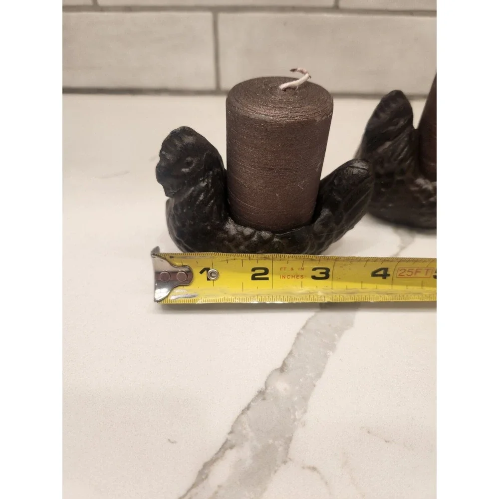 Set/2 Cast Iron Chicken‎ Hen Votive Or Tealight Candle Holders Farmhouse Rustic